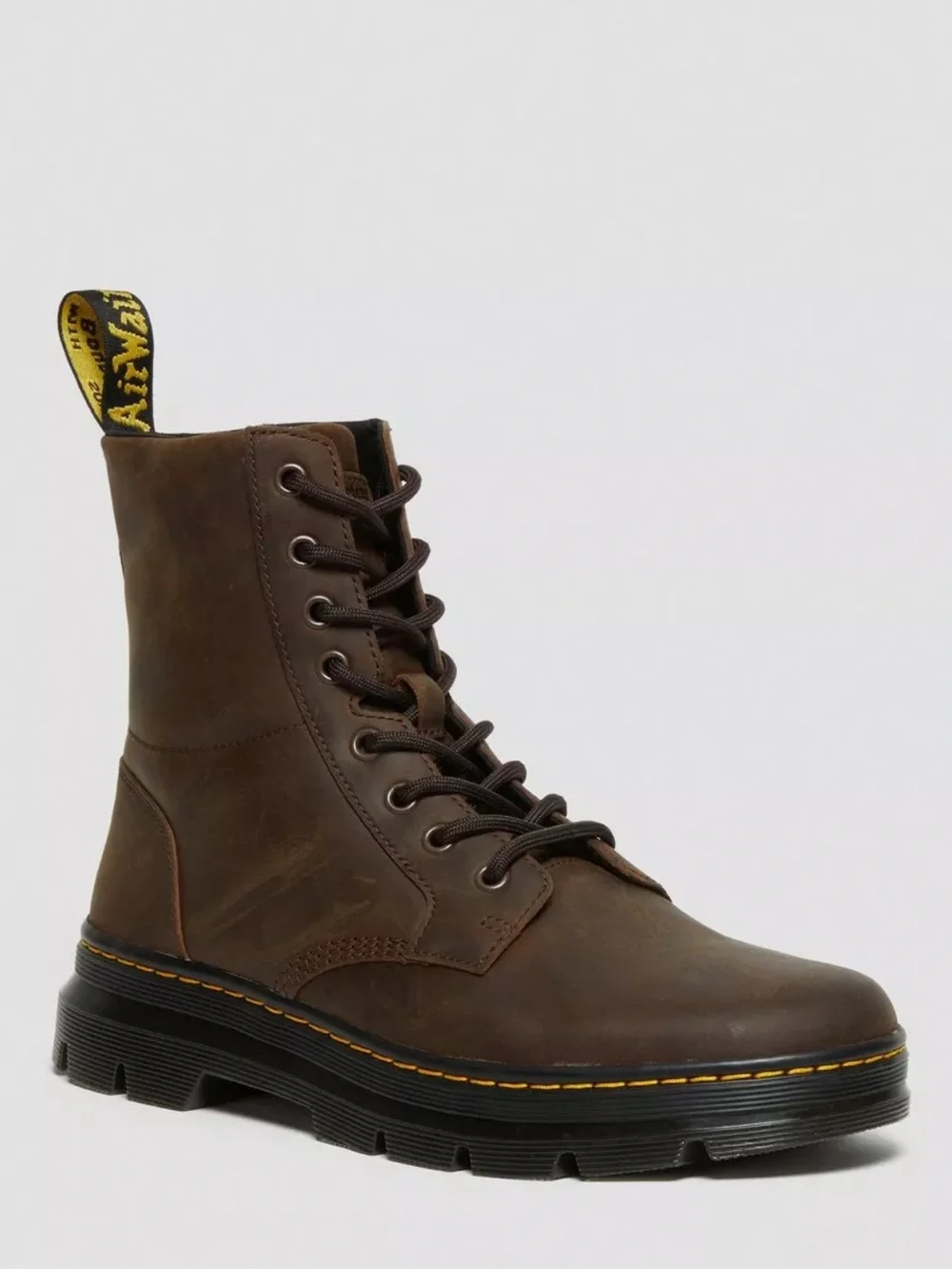 Dr. Martens Crazy Horse Combs Brown Unisex Leather 8-Eye Lace-Up Boot, M 8, L 9